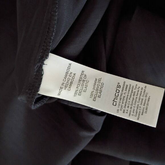 Chico's modern peasant black sleeveless midi dress smocked shoulder V Neck XL/20 - Picture 9 of 10